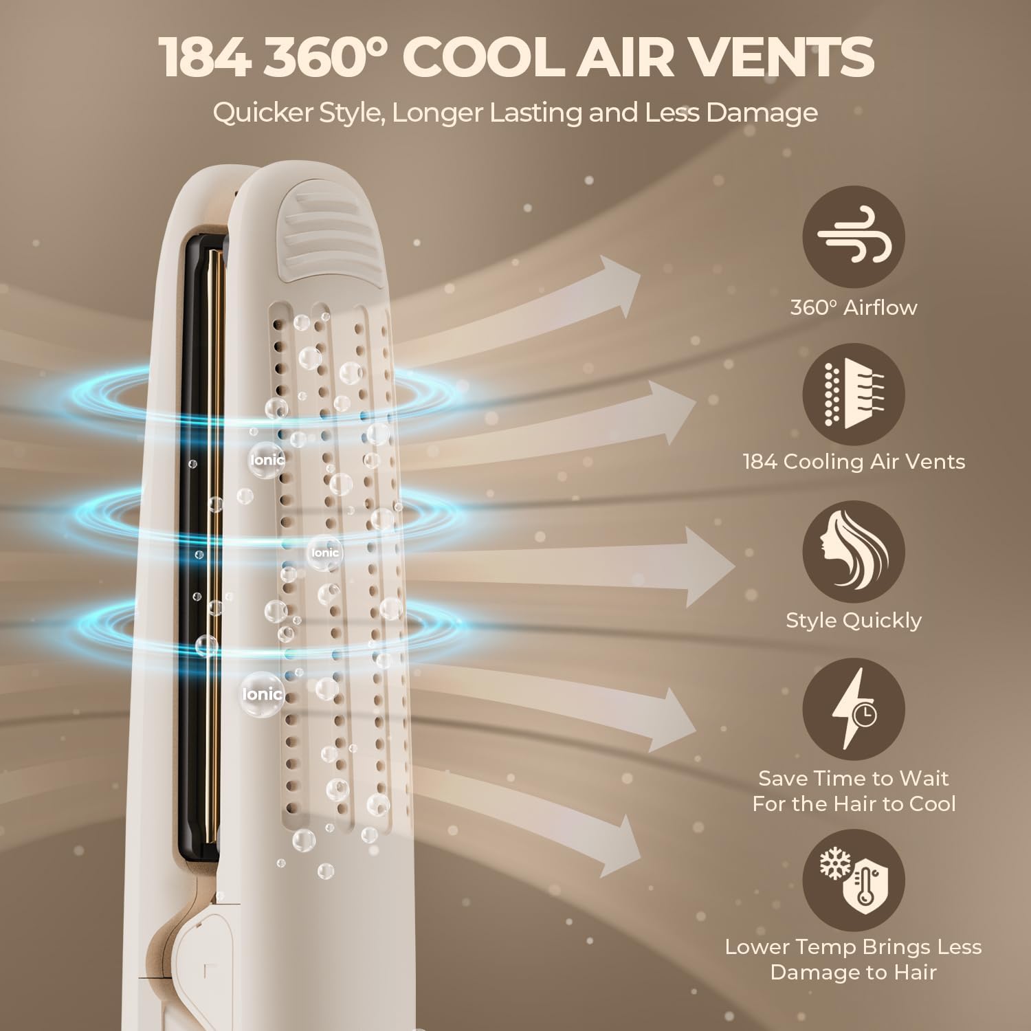 MiroPure Flat Iron Hair Straightener, Hair Straightener and Curler 2-in-1, 360° Airflow Styler with Cool Air for Curls, Titanium Ceramic Ionic, Hair