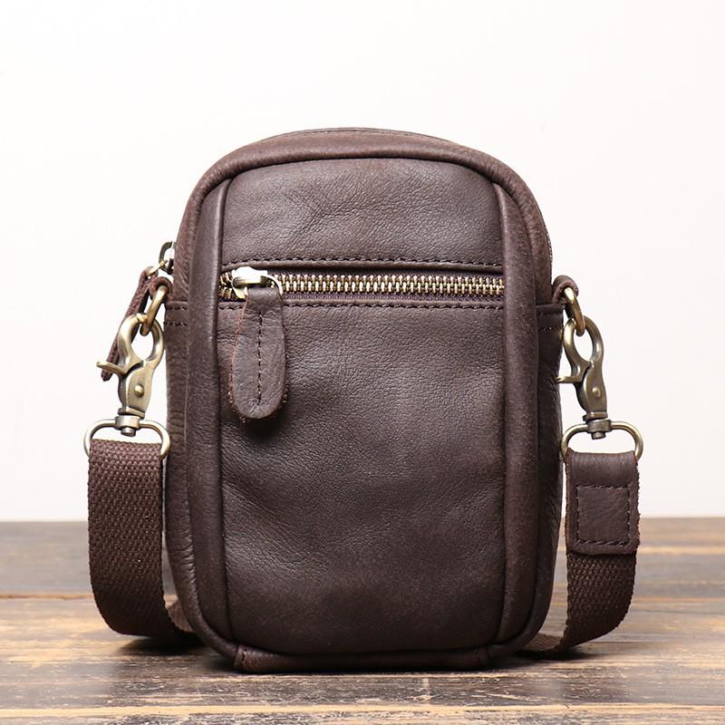 Retro Men s Genuine Leather Shoulder Bag Frosted Belt Wearing Waist Multifunctional Crossbody Phone кофейный