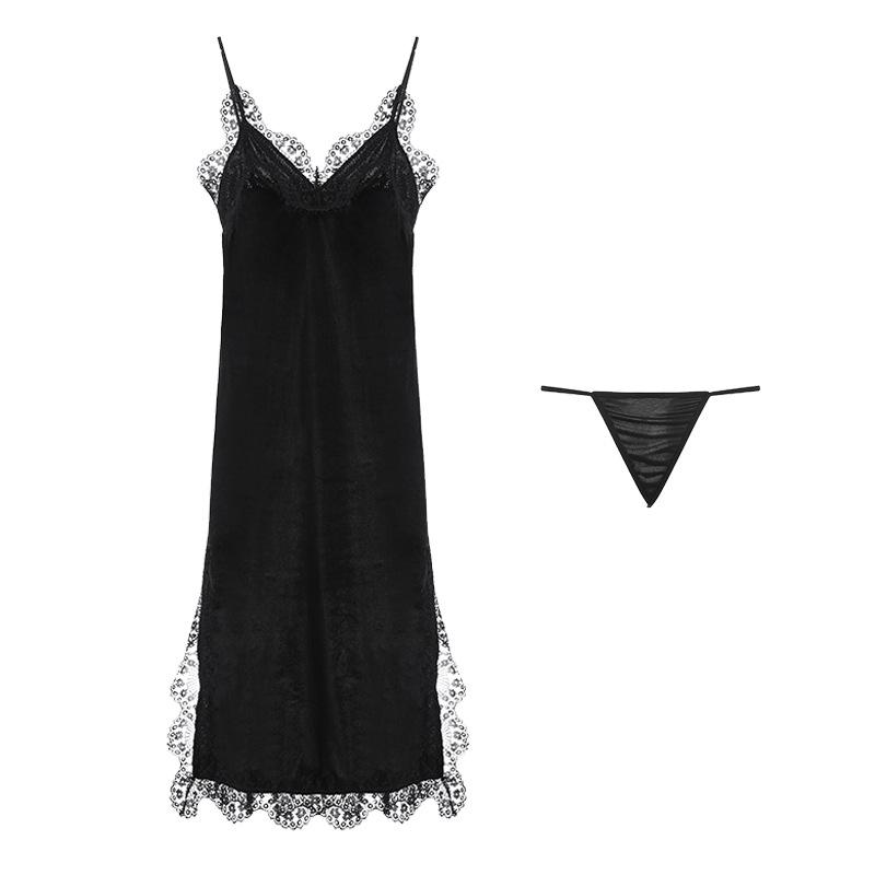 Women's Plus Size Velvet Slit Cami Sleep Dress with Robe for Fall Winter