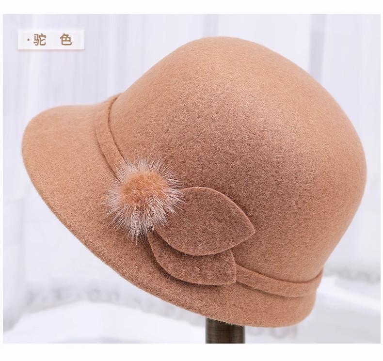 Fisherman'S Hat Children Autumn And Winter Wool Wool Elegant Flower Warm Basin Hat Casual Versatile Retro Top Hat