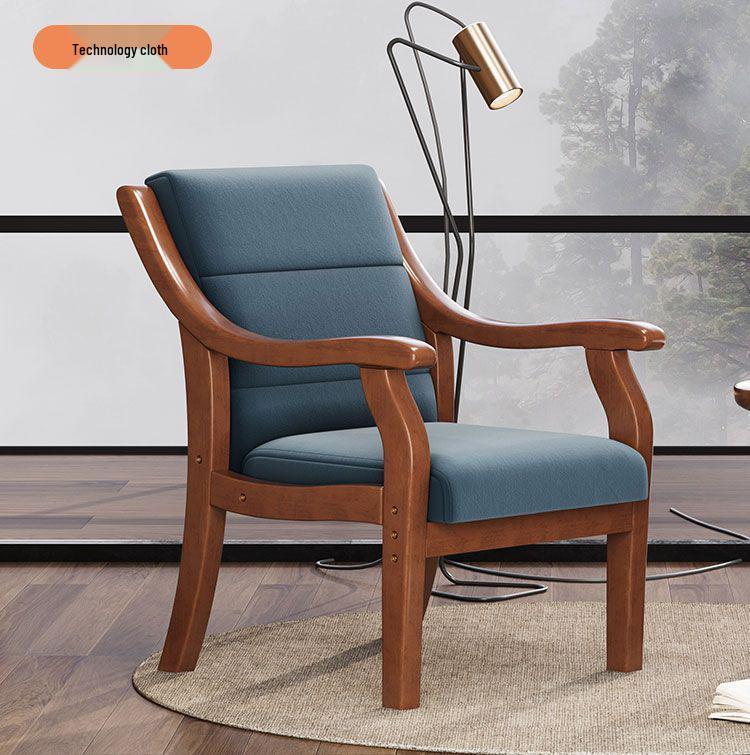 Retro Comfortable Chinese Solid Wood Armchair with Linen Fabric and Native Sponge Cushion.