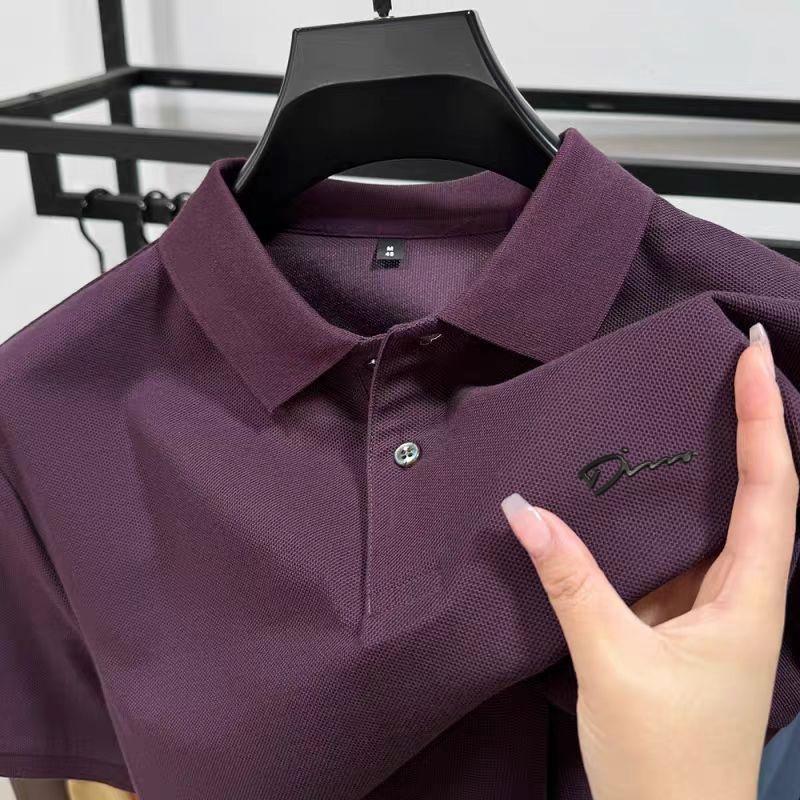 Wovey Katoenen Heren Poloshirt Zomer Kraag Korte Mouw Exquisite Letterprint T-shirt Luxe Mode Zakelijke Herenkleding XL paars