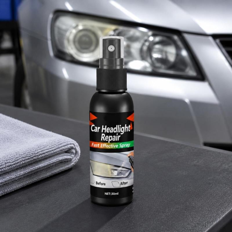 Pump Applicator Car Headlight Repair Liquid, 30 mL Lens Care for Haze, Yellowing, Light Oxidation & Fine Scratches, 1 Bottle for Routine Vehicle Care