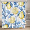 1Pc Bright Lemon And Blue Leaf Shower Curtain, Polyester Fabric, Machine Washable, Suitable For Bathroom Decoration