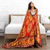 Geometric Patterned Red Blanket with Floral Motifs and Ethnic Design Blanket, Suitable for Use In the Bedroom, Living Room, On the Sofa
