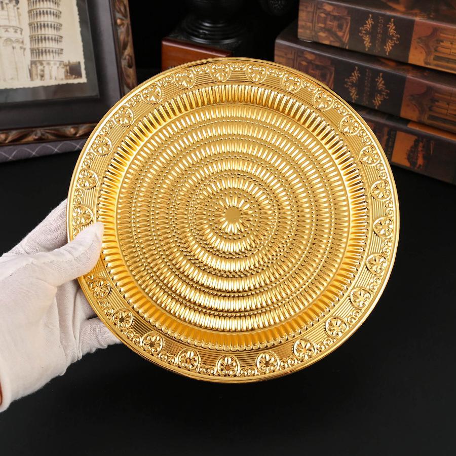 Europäischer runder Tablett-Fruchtteller kreativer Snackteller europäischer Teller Gastrestaurant Haushalt Metallhandwerk Ornamente