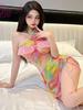 Color Sweet Tank Mini Dress Sexy Women New Backless Cheongsam Uniform Temptation Sheer Print Dress Elegant 2025 New Tops DE58