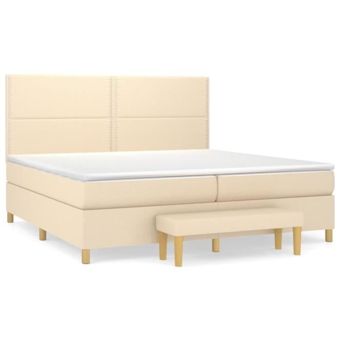 3137106 vidaXL Lit à sommier tapissier avec matelas Crème 200x200 cm Tissu