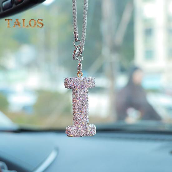 Bling Car Letter Charm Faux Crystal Letter Pendant Car Rear View Mirror Hanging Rhinestone Alphabet Ornament for Car Tree Accessory