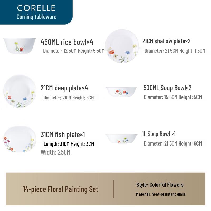 Huei Huang Floral Painted Heat-Resistant Glass Dinnerware Set