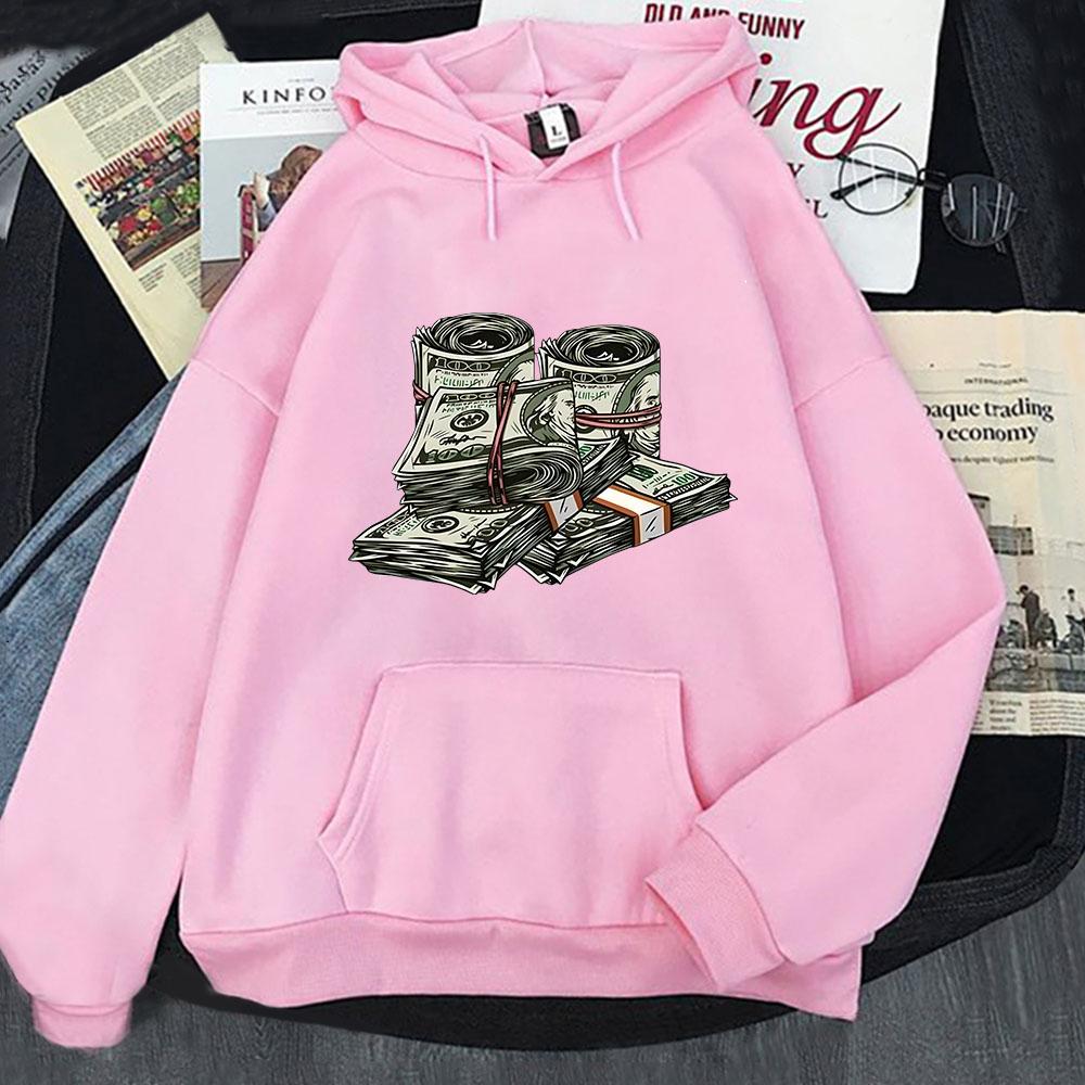 Geldscheinrolle 100 Hundert Dollar Sweatshirts Herren/Damen Hoodie Langarm Pullover O-Ausschnitt Streetwear Weiblich Kpop Kleidung