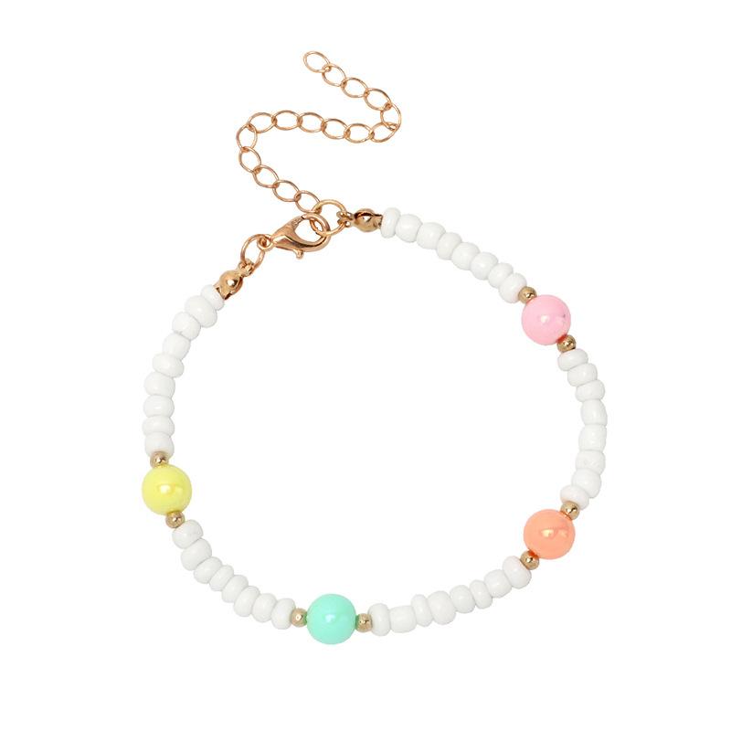 ins cold wind summer color pearl beaded necklace bracelet set, bohemian stacked neck chain