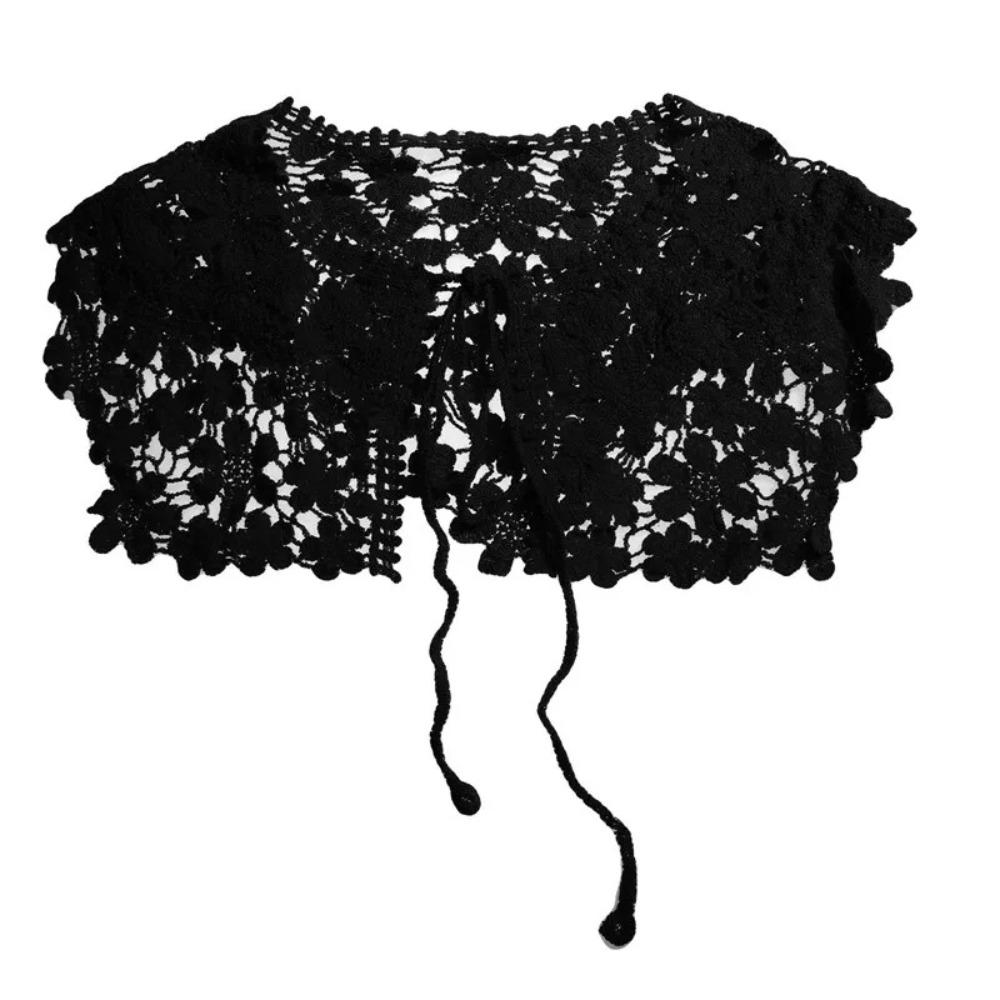 Crochet Lace Fake Collar Shawl Knitted Lace False Collar Casual Mini Cape Shawl  for Women чёрный