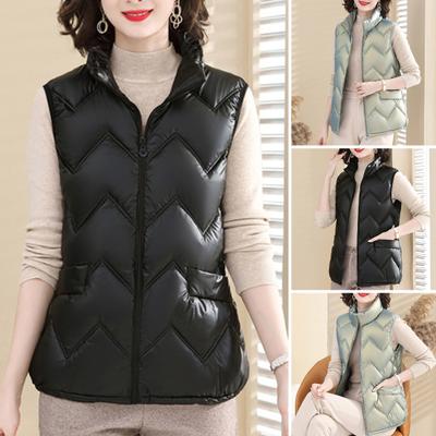 Women Winter Vest Coat Plus Size Stand Collar Solid Color Zipper