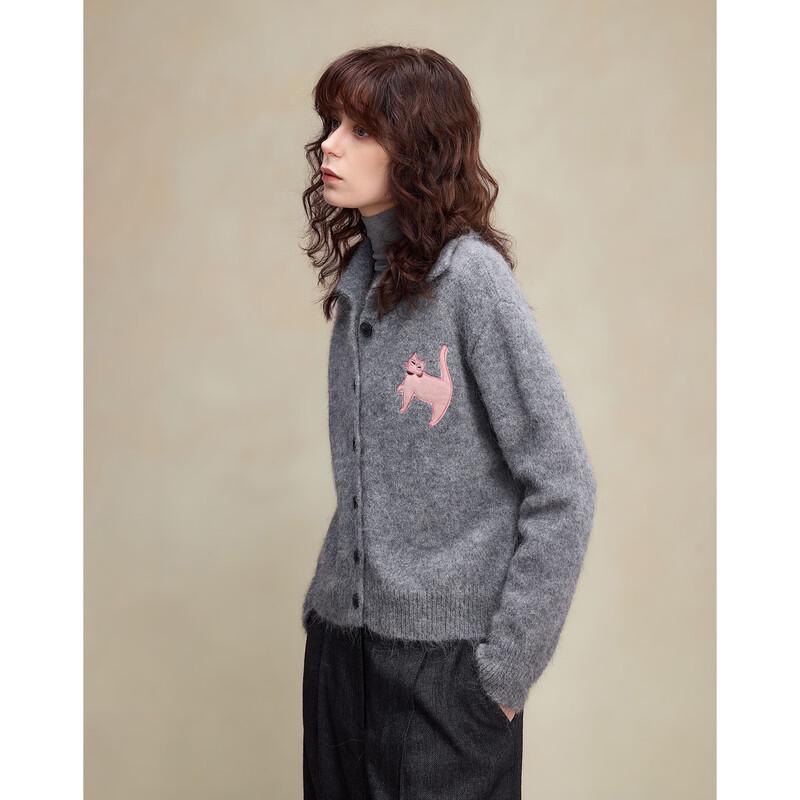 Demana Women's Alpaca Blend Cat Patch Lapel Cardigan