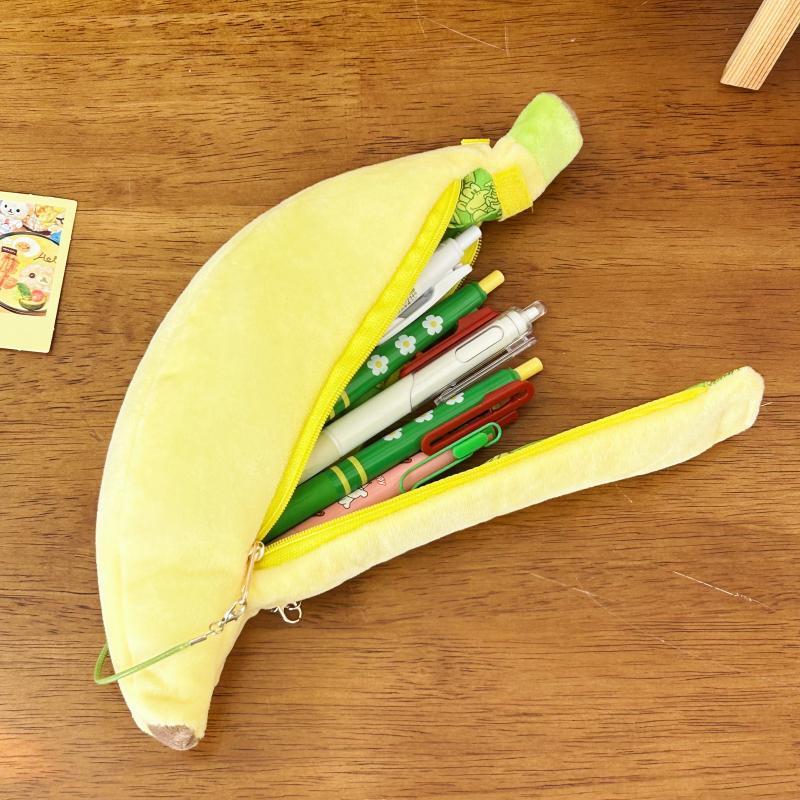 Cute Cartoon Banana Plush Pen Case Kawaii Simulated Fruit Stationery Bag Stationery Supplies Multi-Functional Storage Bag