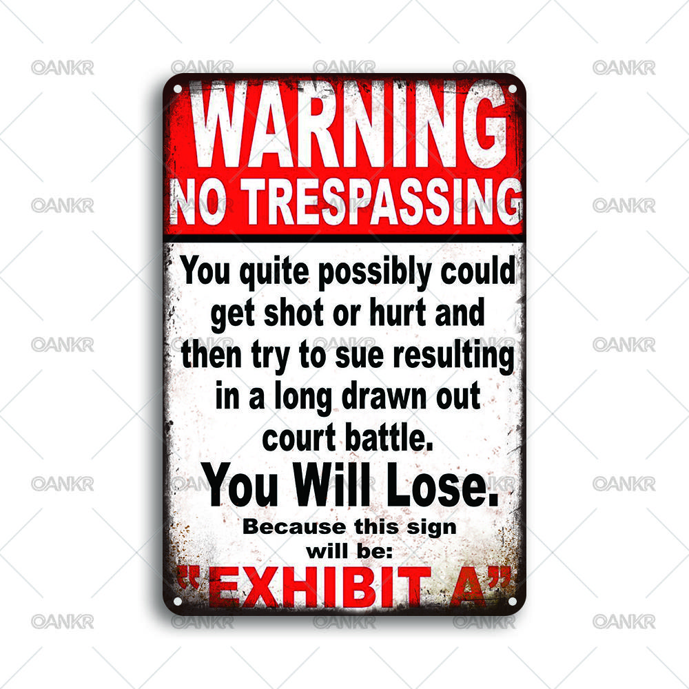 

Vintage Warning Art Metal Tin Sign No Trespassing Retro Wall Art Metal Signs for Garage Farm Bar Garden Home Wall Decor Plaque 20x30cm（7.8x11.8inch）