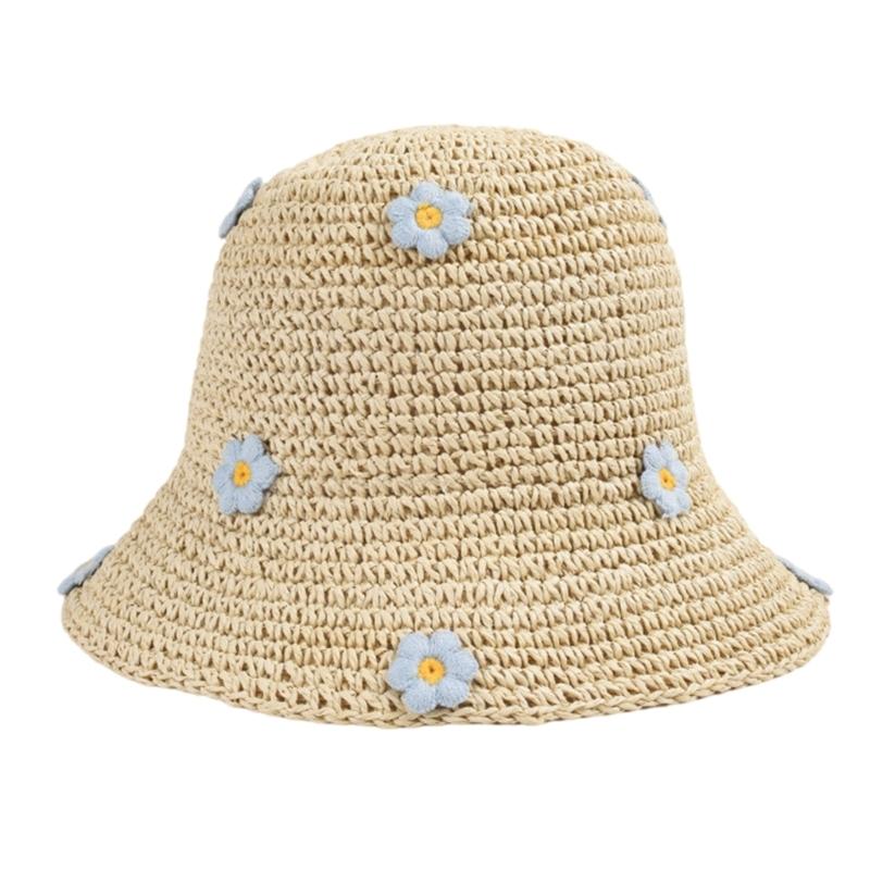 Handmade Straw Hat Elegant Bucket Hat Decorated Sun Hat for Women Party British Beach Hat Straw Lady Knitted Straw Hat aldult