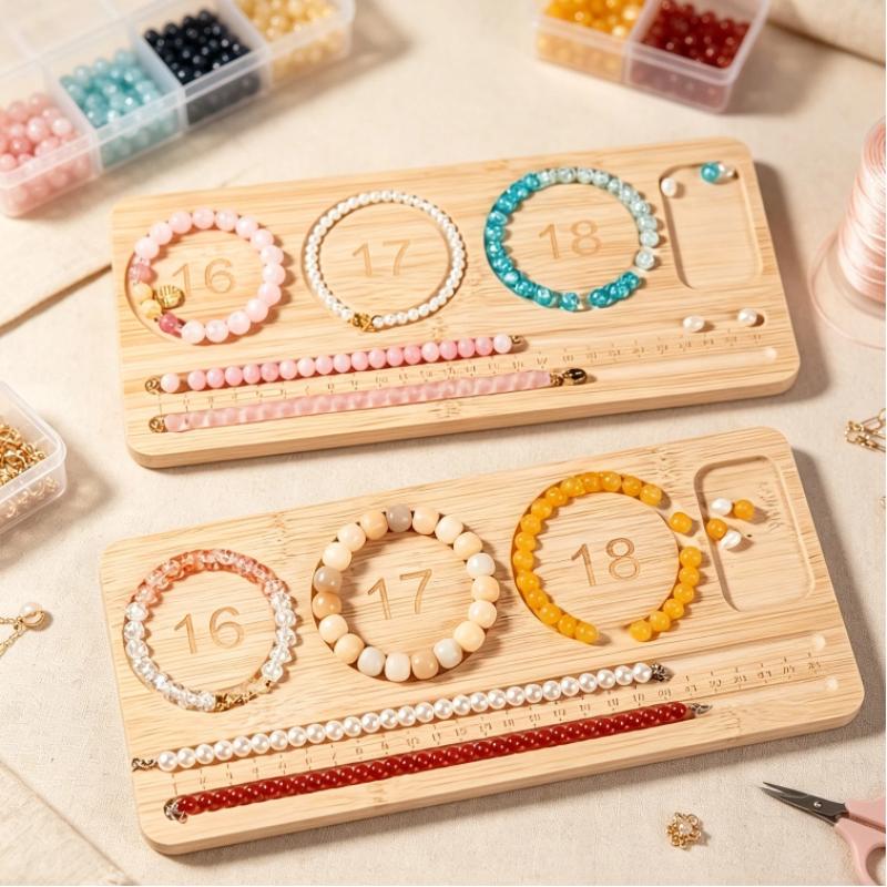 Wooden Bead Design Board Waterproof Surface Jewelry Bracelet Size Measuring Tray for Home Travel DIY Use