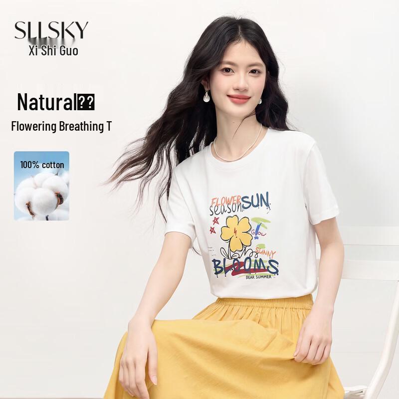 Women s Floral Print Cotton Short Sleeve T-shirt S