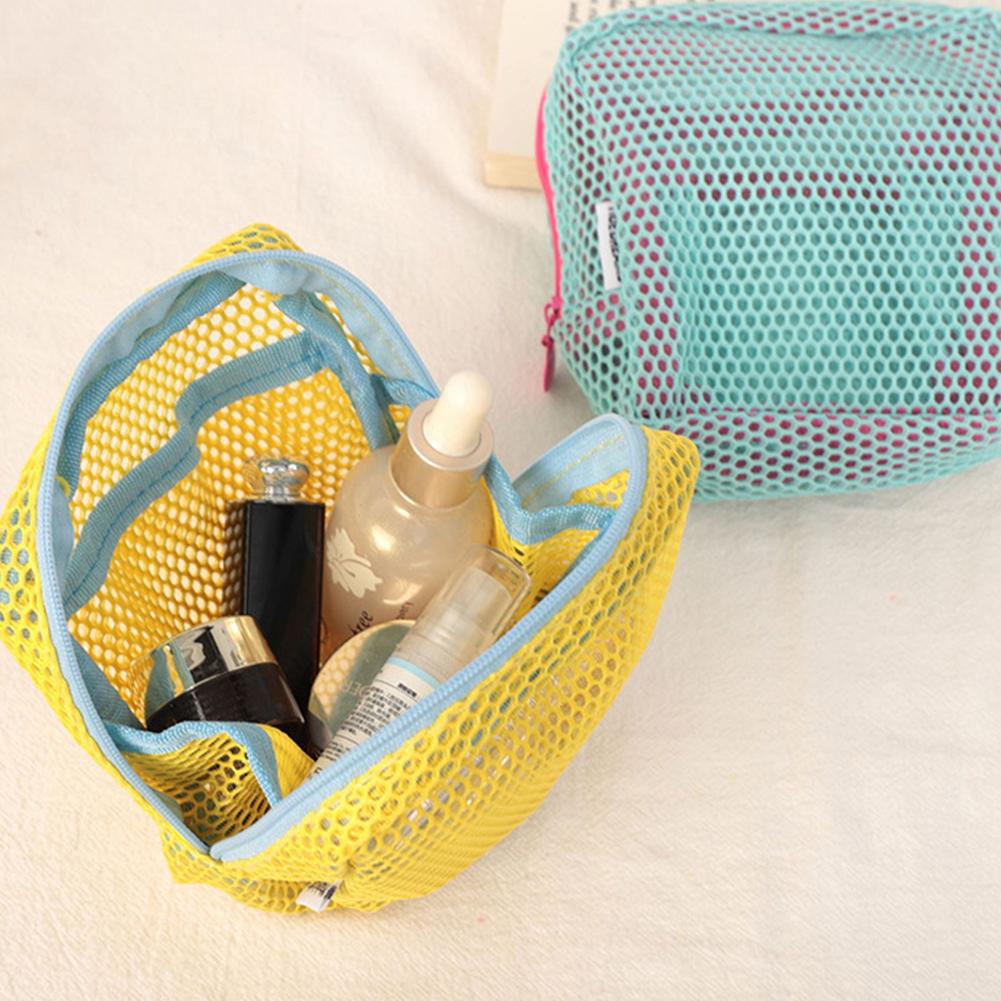 Dopaminfarbenes quadratisches Kosmetiktäschchen Mini-Make-up-Tasche Polyester Mehrfachfach-Organizer Knitterarm Reiseutensilien