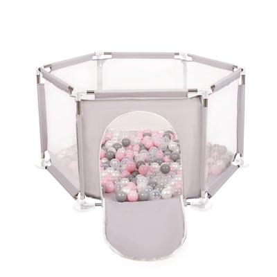 Hexagon 6 Side Play Pen with 100 Balls, Grey:pearl/grey/transparent/powder Pink