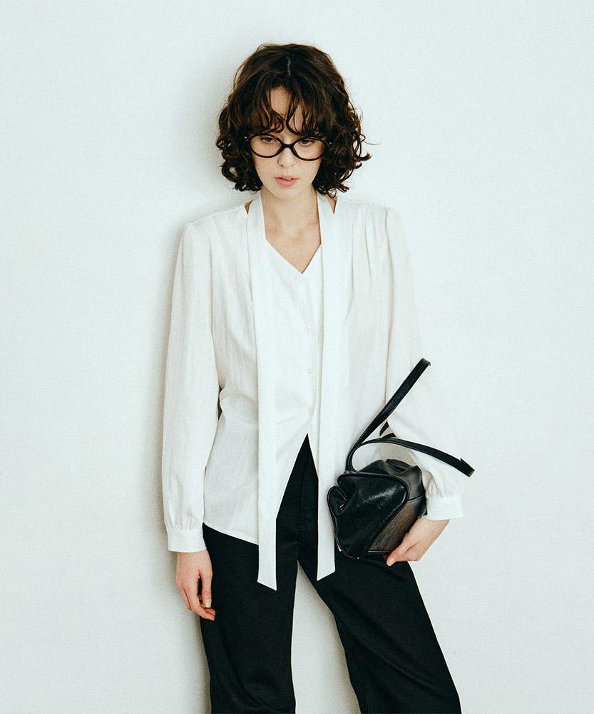 AAU Shirred Tie Blouse_Ivory
