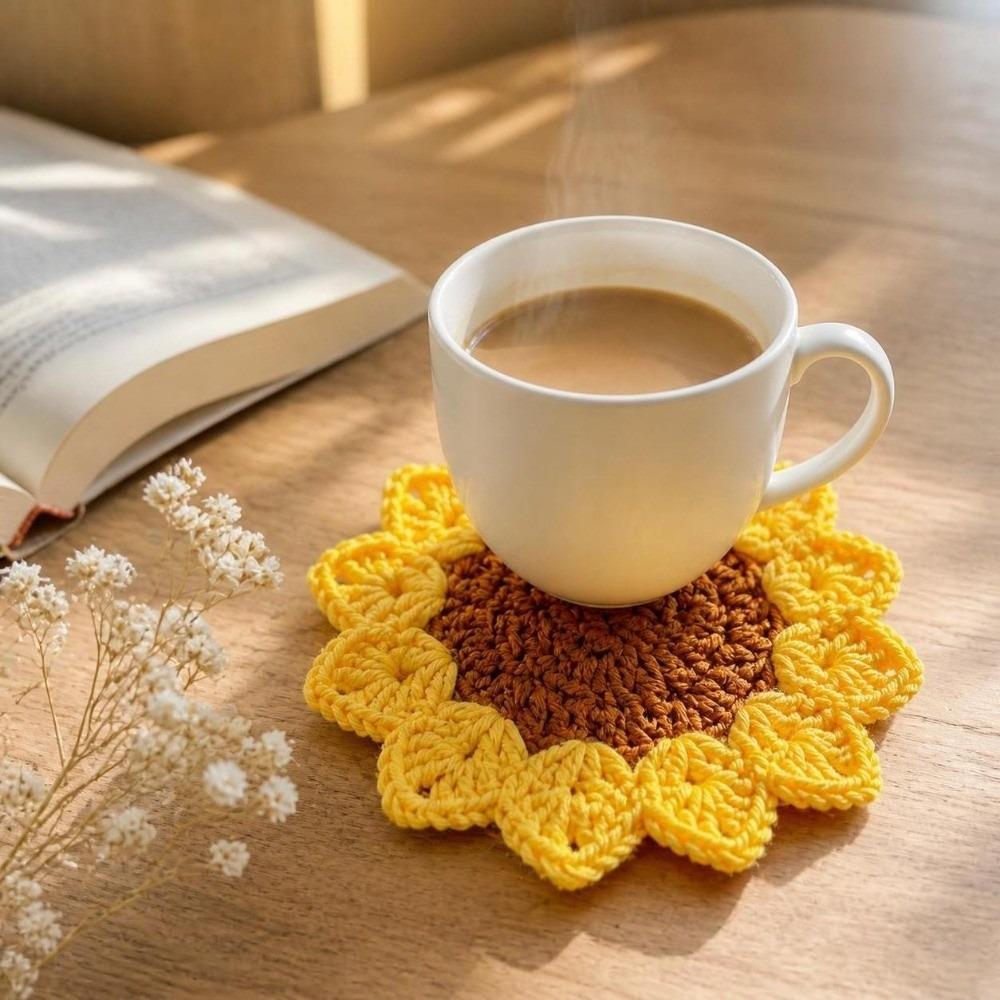 Knitted Crochet Flower Coasters Handmade Placemats Gift Trivet Mats Tea Cup Use