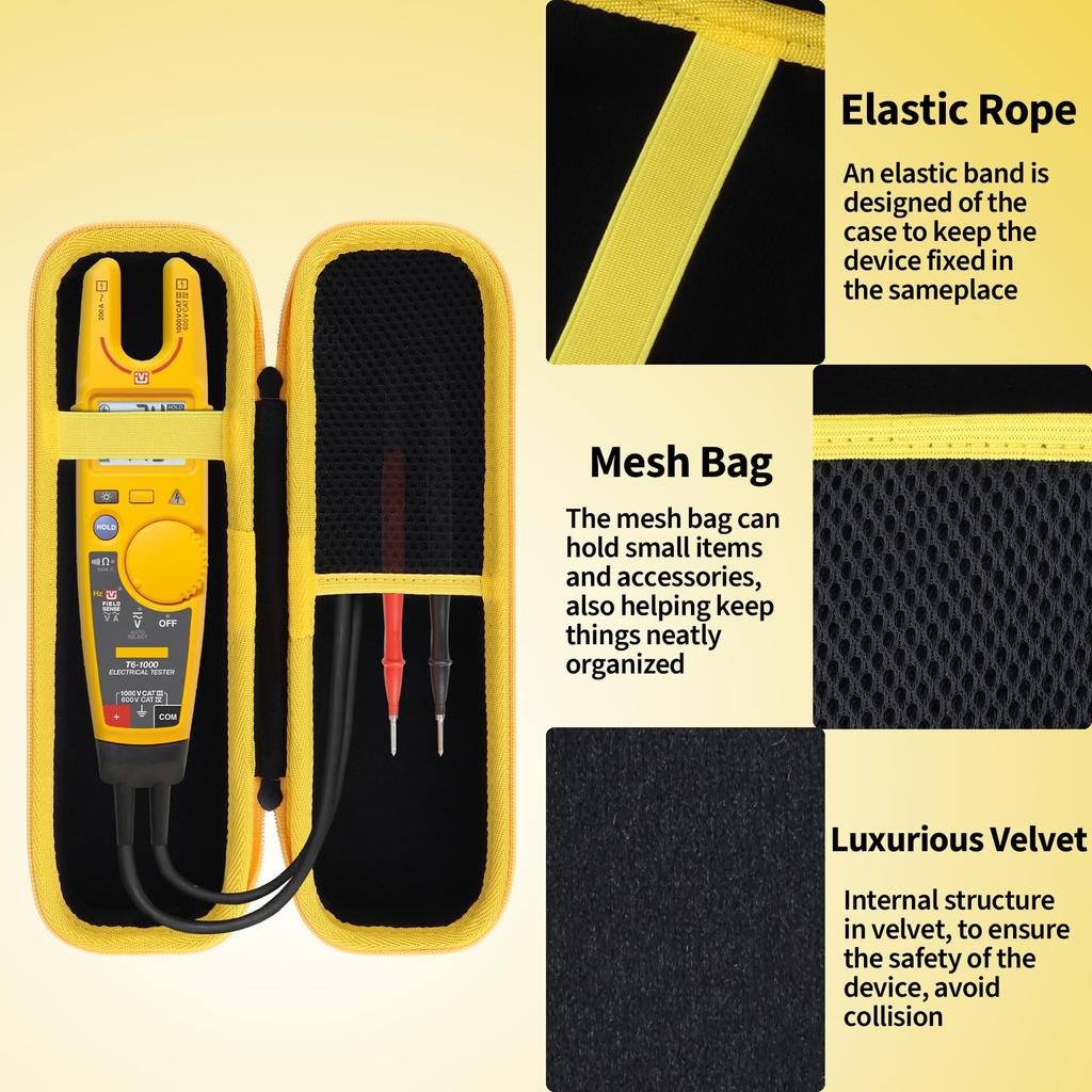 Peyyargo Storage Case Compatible with Fluke T5-1000/T6-1000/T5-600/T6-600 Electrical Testers (Black + Yellow)