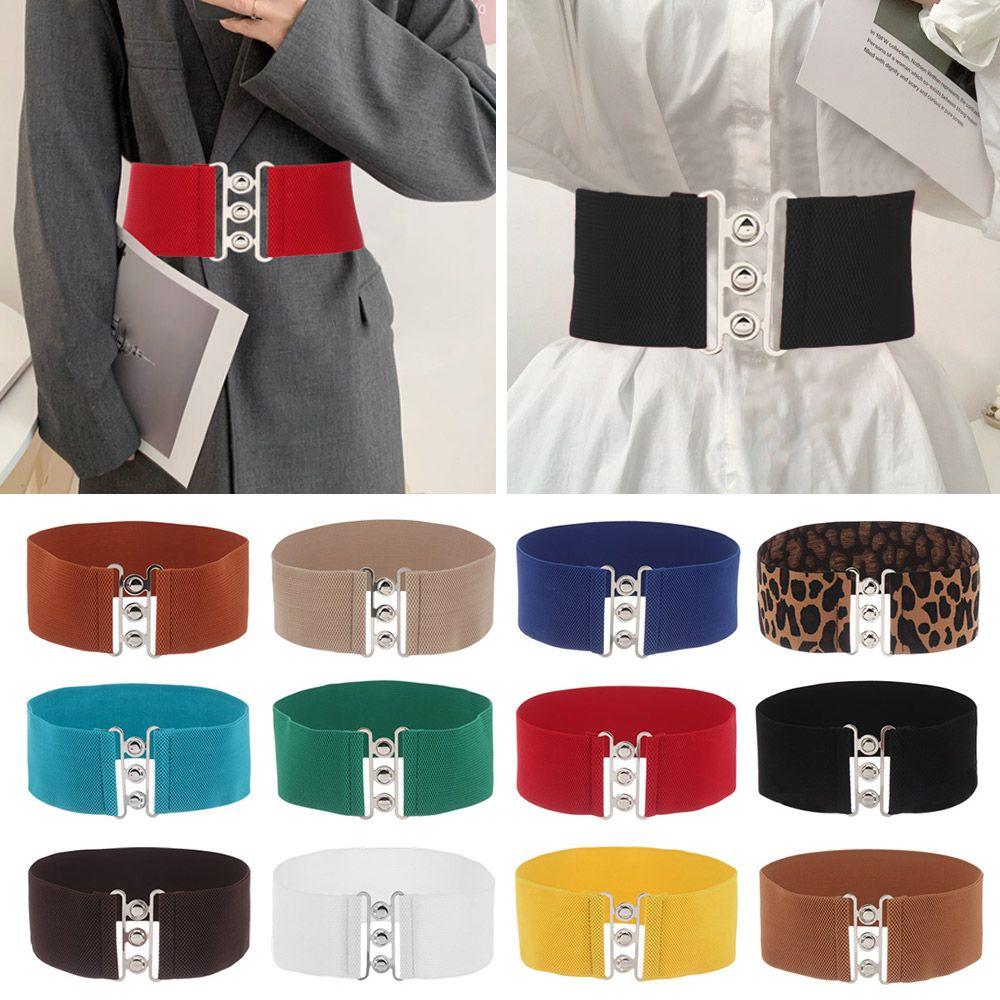 2026 New Women Fashion Wide Elastic Belt Metal Buckle Cinch Waistband Ladies Dress Waist Band Cummerbands Casual Stretch Belt