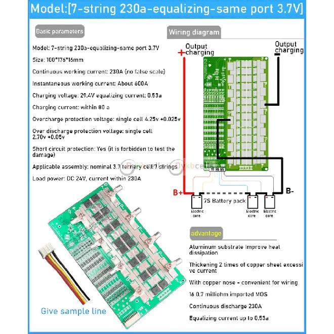 6S 7S 8S 24V 50A 100A 130A 230A 300A Li-ion Lifepo4 Lithium Battery Protection Board BMS Balance MOS Electrical Tool RV Inverter