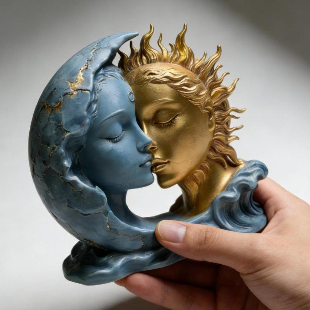 Figurina Luna Blu Sole Dorato Scultura d'Arte Moderna Oggetti da Collezione Ornamento da Tavolo per Anniversario