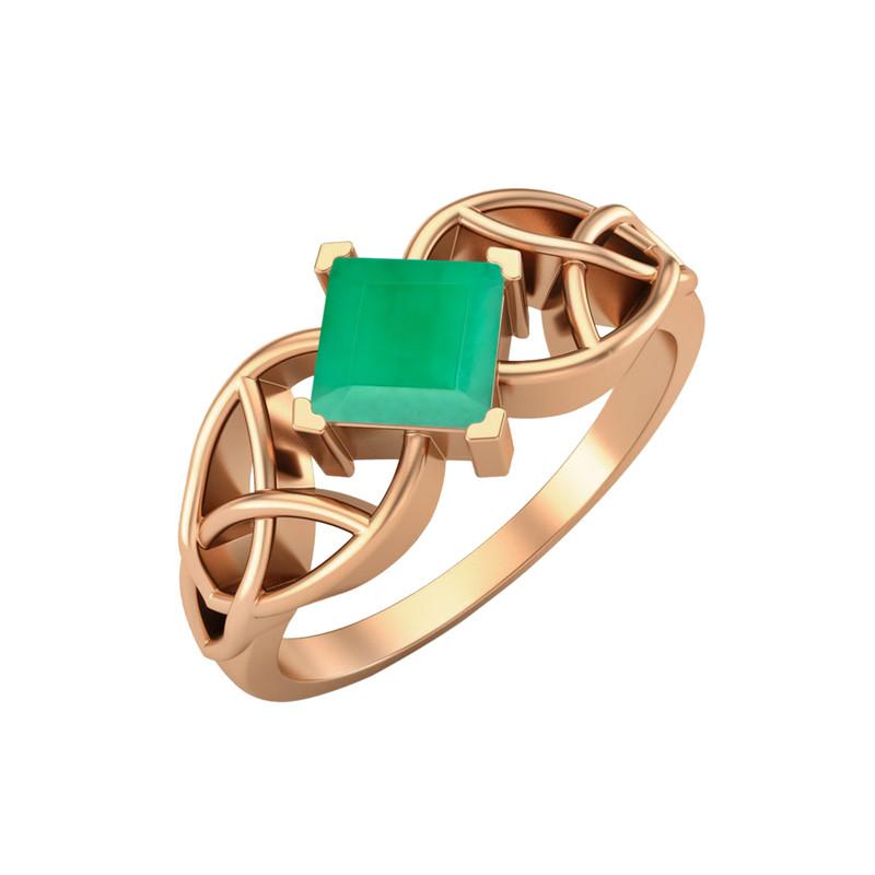 

5MM Square Emerald Gemstone 925 Sterling Silver Rose Plated Solitaire Celtic Women s Engagement Ring 11.5 Яскраво-рожевий