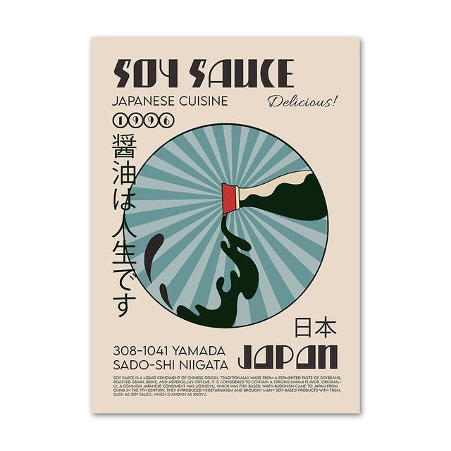 Japanese Food Poster Funny Ramen Noodles Sushi Kitchen Wall Art Print Canvas Painting Pictures for Restaurant Home Decor Cuadros