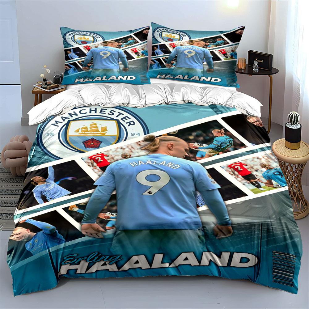 Manchester City Haaland Biancheria da letto Set Copripiumino Federe (1 * Copripiumino 2 * Federe, senza piumino)