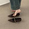 Retro niche chain word with shallow mouth pointed head suede Mary Jane shoes commuter low heel evening wind single shoes