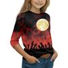 Kids Halloween Printed T-Shirt 3/4 Sleeve Round Neck Casual Top with Pumpkin Witch Design