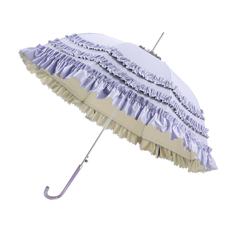 Full blackout loilta color glue sunscreen umbrella princess umbrella skirt lace lace full blackout Lolita long handle umbrella woman