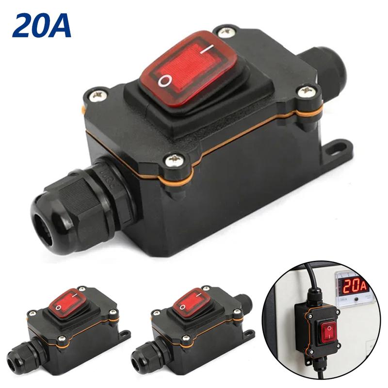 Outdoor Box Inline Cord Rocker Switch Power 12V-24V 110V-220V Marine Rocker Inline Toggle Switch with LED 20A Inline IP67 Sealed