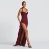 Women S European American Style Halter Strappy Solid Color Slit Long A Line Dress