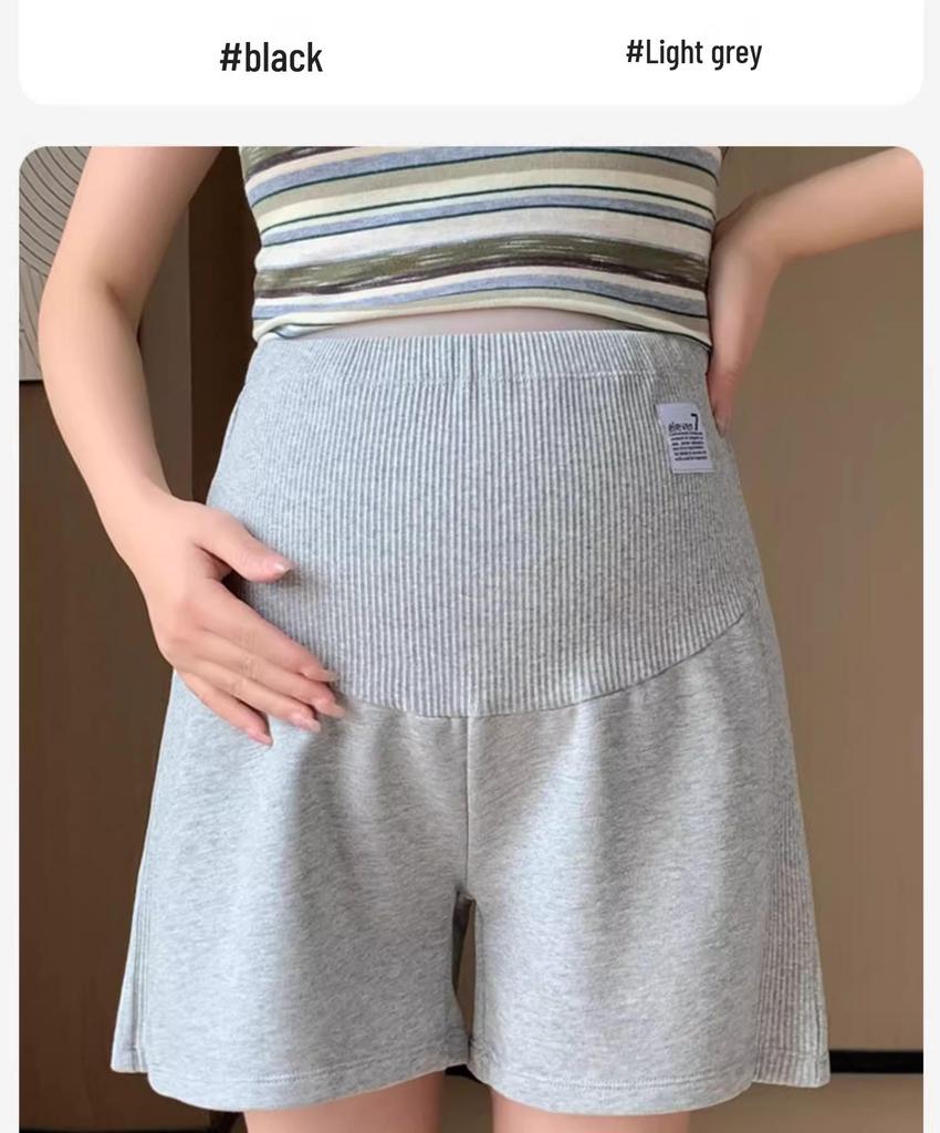 Maternity Casual Wide-Leg Cotton Shorts - Solid Color, Three-Quarter Length, Summer Wear