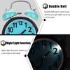 Double Bell Ultra Silent Mechanical Alarm Clock Quartz Movement Desk Table Night Watch(Blue)