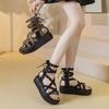 6cm Air Mesh Breathable Genuine Leather Stretch Ankle Boots Weave Shoes Hollow Boots Woman Zip Casual Sandals Summer