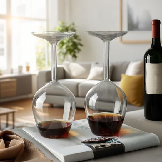 Inverted Wine Glass Set High Borosilicate Glass Heat-Resistant Goblets for Red White Wine Cocktails Unique Home Bar Gift