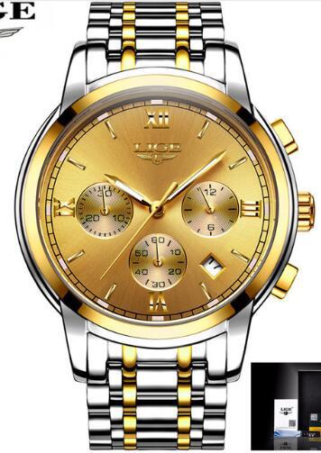 LIGE Waterproof Man Wristwatch Men's Watch Quartz Stainless Steel Band Chronograph Calendar Luxury Watches Relogio Masculino