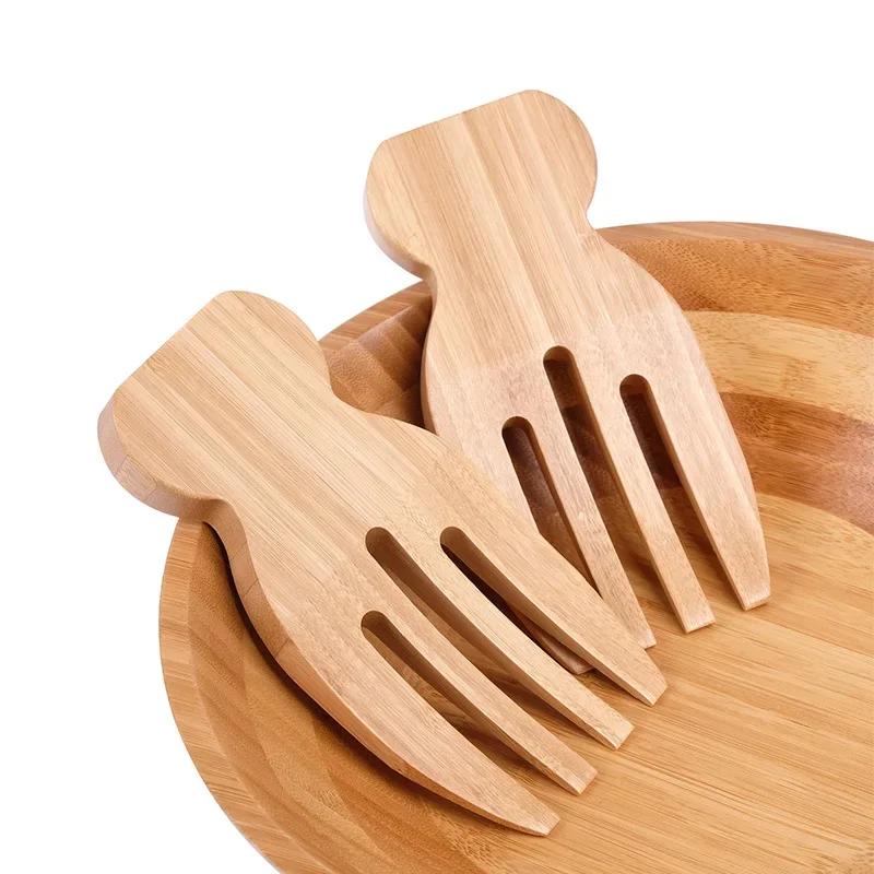 Bamboo Salad Mixing Tool Salad Fork for Kitchen Soup Unpainted Wooden Salad Spoon Stirring Fork Wooden Utensils Tableware