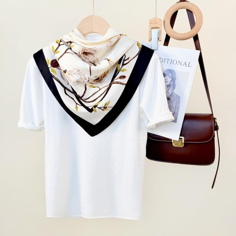 Spring and summer new small fresh and fashionable flower printed square scarf trendy simple women's temperament thin shawl