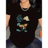 Women Black White Cartoon Print T-Shirt Durable Lightweight Outdoor Rainy Day Kitchen Living Room Daily Comfort Top