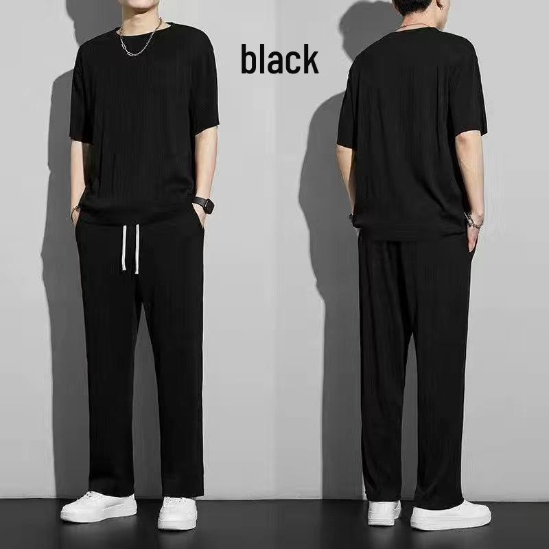 Men's Quick-Dry Ice Silk Sports Set: Short Sleeve T-Shirt & Long Pants