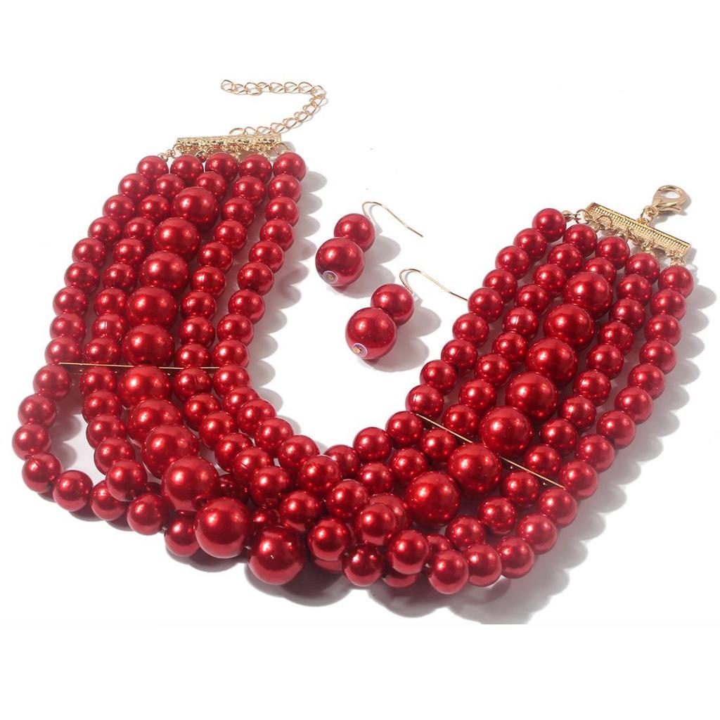 Set de Gargantilla Multicapa de Perlas Europeas y Americanas para Mujer